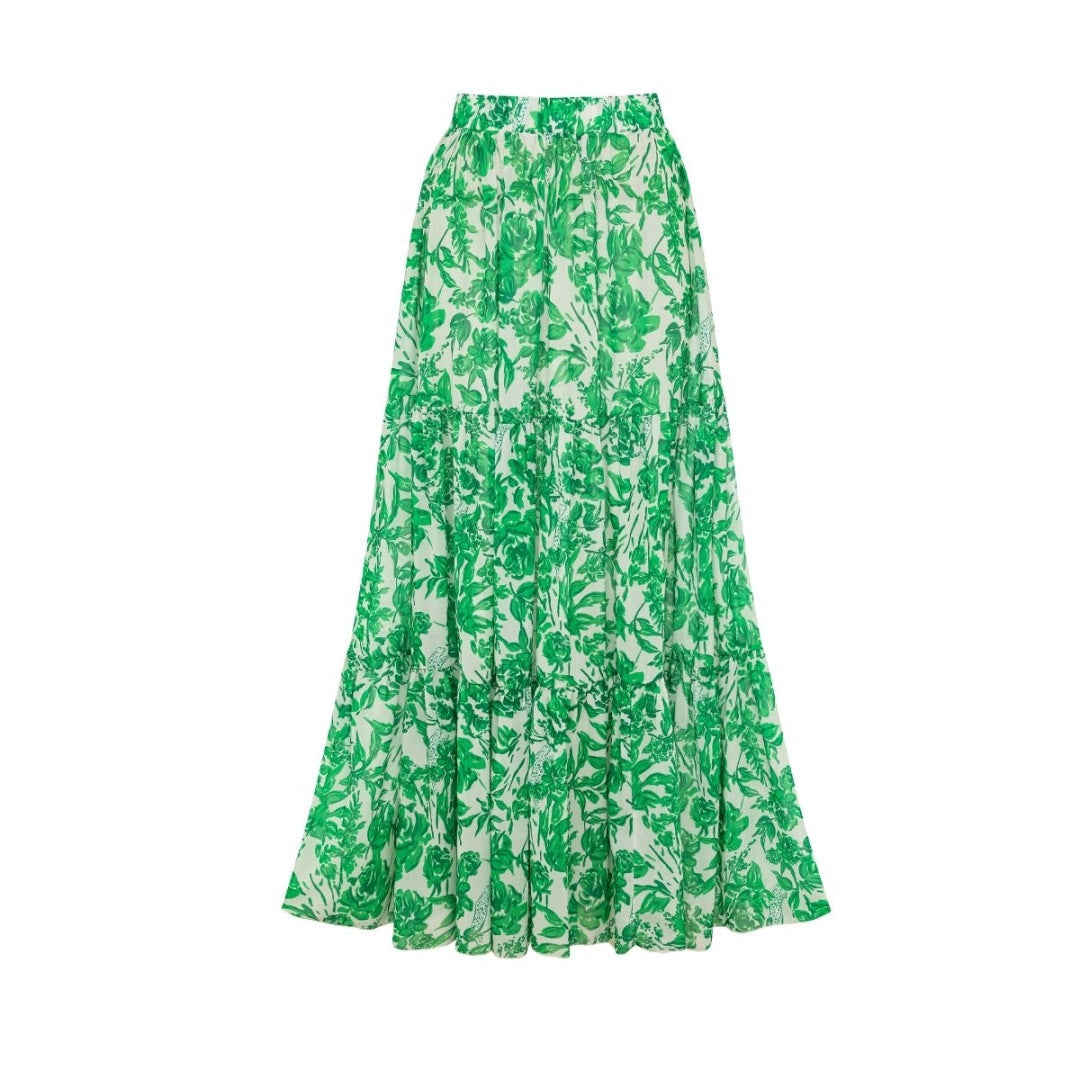 Green Floral Two-Piece Swimsuit with Ruched Cutout Detail