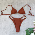 Rust-Brown Three-Piece High Waist Bikini and Wide Leg Pants Set