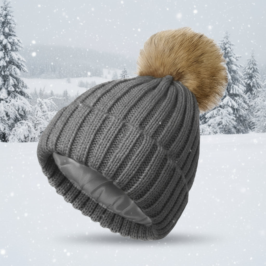 Soft Beanie Fluffy Ball Cap — Warm Knitted Winter Hat with Pom Pom