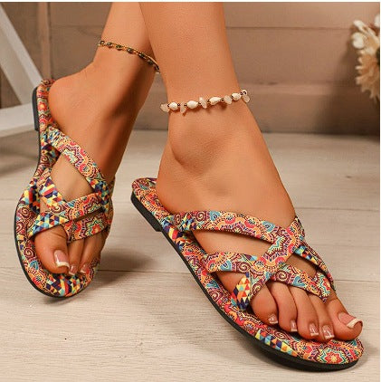 Women’s Boho Flat Printed Slippers Comfortable Ethnic Sandals - Image 6