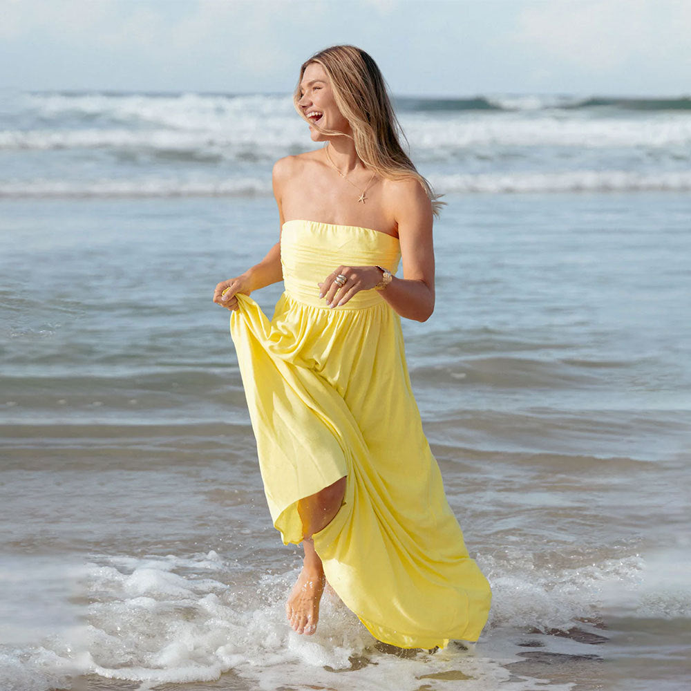 Women Tube Top Dress Summer Yellow Small Sleeveless Elegant Elegant Sexy Dress