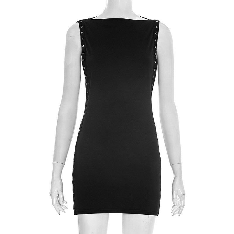 Women's Solid Color Sleeveless Studded Side Cutout Mini Dress - Image 5