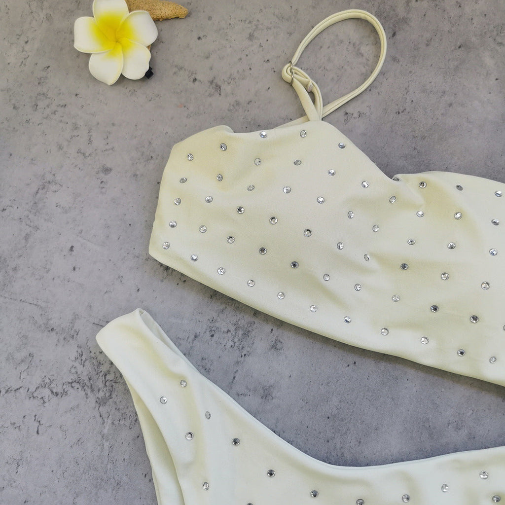 Rhinestone Tube Top Low Waist Bikini Sexy Split Summer Swimsuit