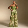 Bohemian Two-Piece Tropical Print Sleeveless Swimsuit Set
