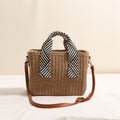 Woven Straw Square Crossbody Bag with Contrast Scarf Handle - Image 2