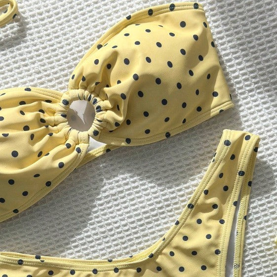 Women’s Polka Dot Strapless Bikini Set Boho Vacation Swimwear