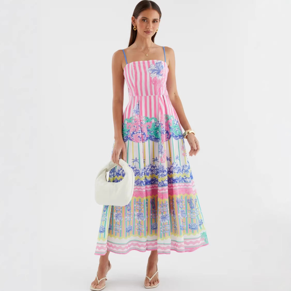 Women Arrival Dress Positioning Printing Elegant Holiday Swing Strap Dress