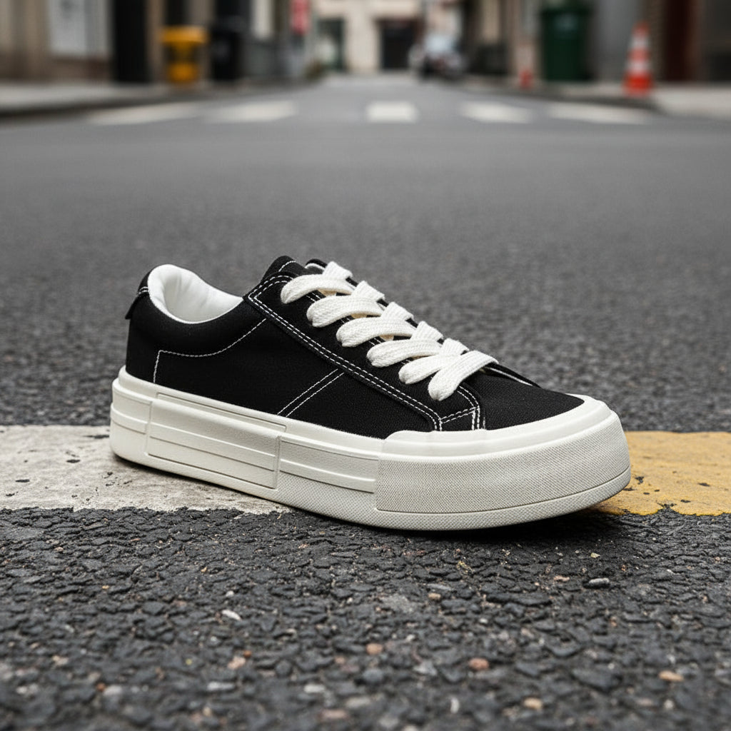 Women’s Canvas Platform Sneakers in Black and Grey - Image 5