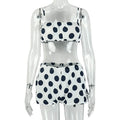 Street Color Matching Women Clothing Polka Dot Office Waist Tube Top Short Two Piece Set