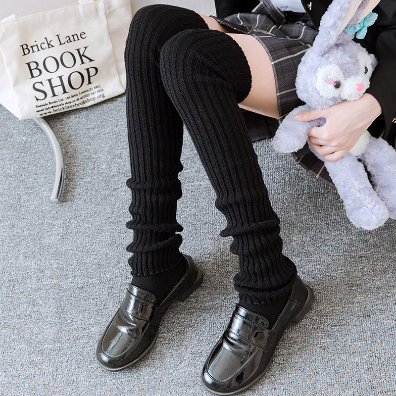 Women's Cream Knitted Ribbed Long Tube Calf Socks Leg Warmers - Image 9