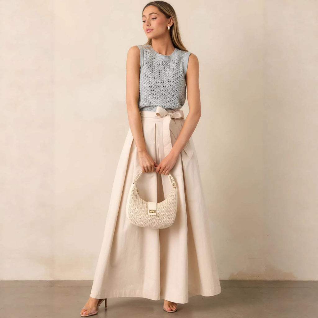Women's Apricot High-Rise Belted Pleated Straight Leg Pants - Image 3