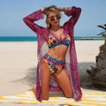 3-Piece Leopard Print Bikini Set with Matching Long Sleeve Blouse