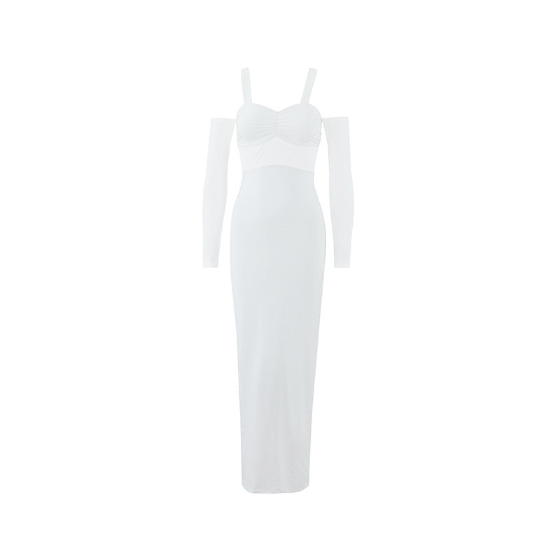 Women Clothing Sexy Spaghetti Straps Corset Slim Mesh Stitching Independent Sleeve Dress