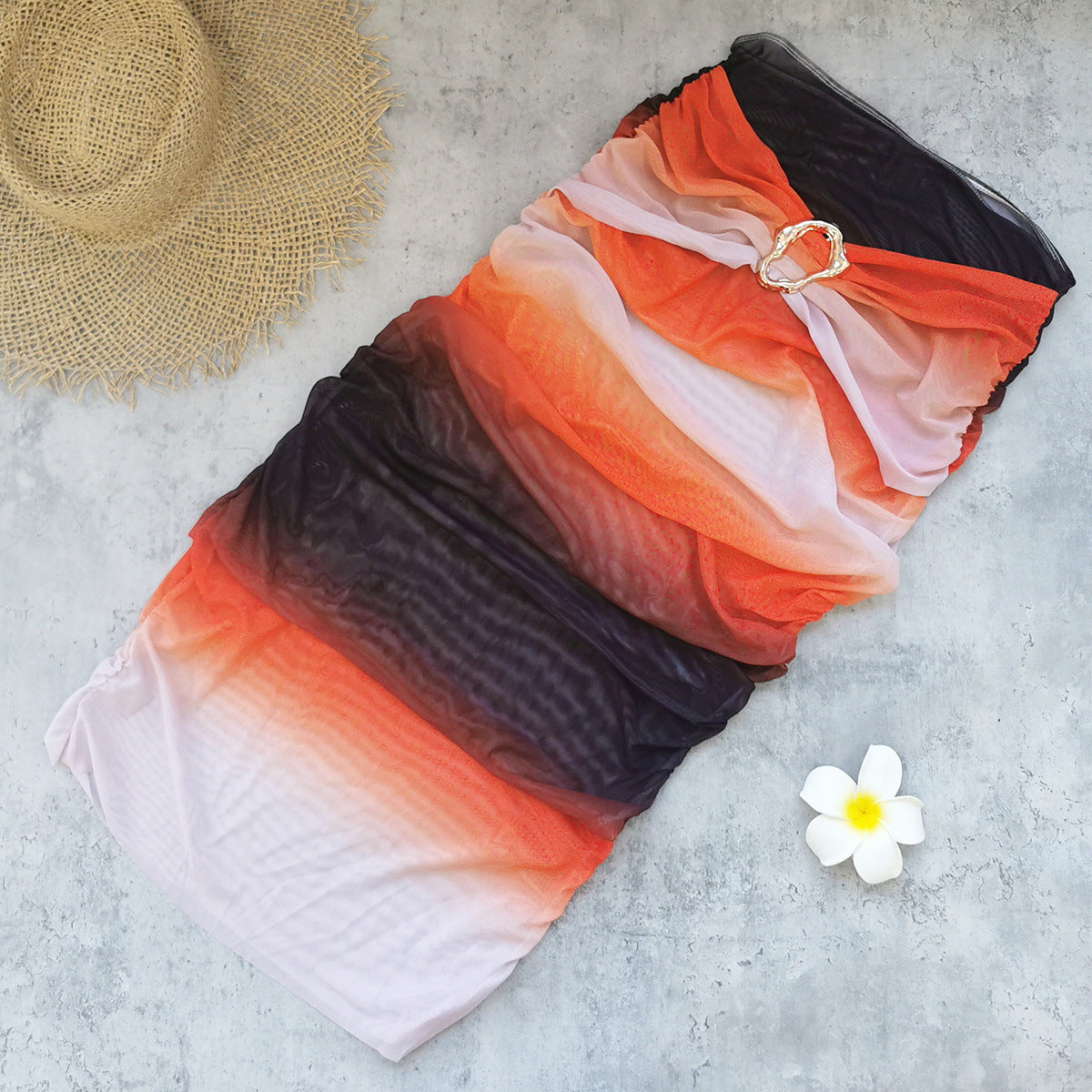 Gradient Halter Bikini and Sheath Skirt 3-Piece Swim Set