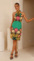 Summer Positioning Printing Halter Waist Tight Sexy Backless Slim Fit Dress Women