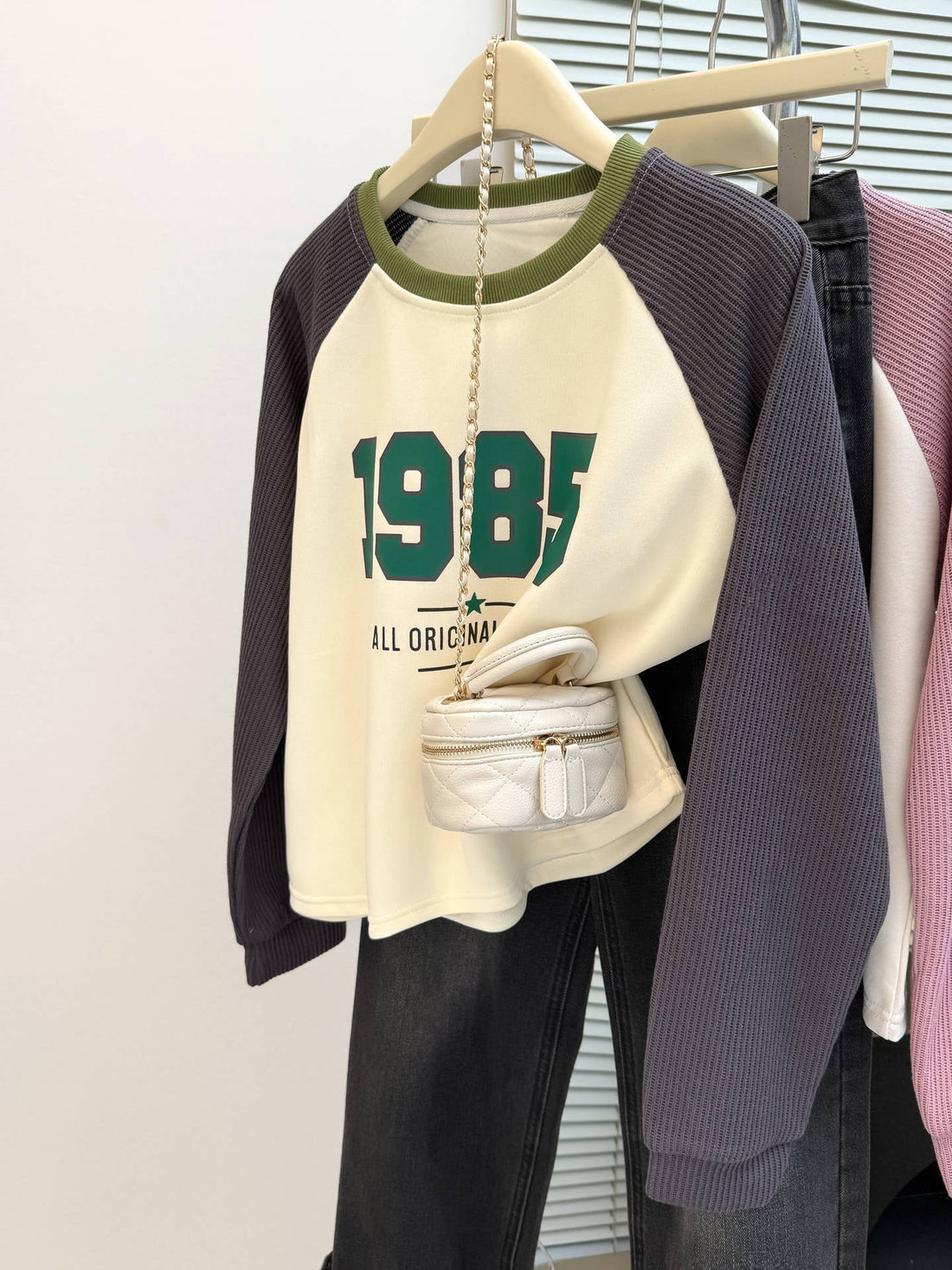 Women's 1985 Graphic Raglan Knit Sweatshirt Harajuku Style