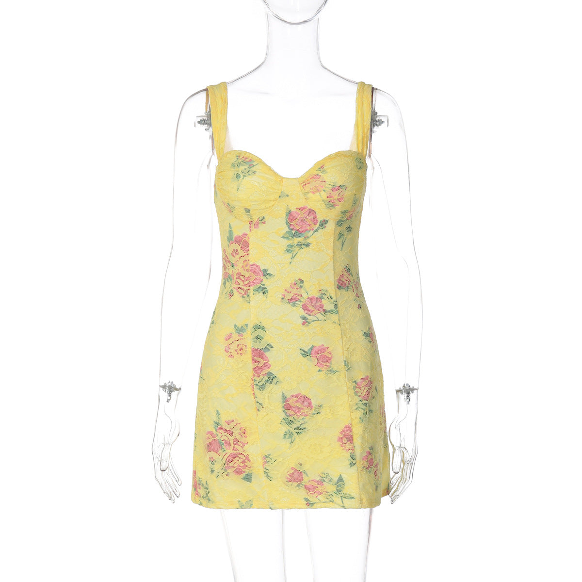 Women Clothing Summer Printed Lace Sheath Sexy Strap Dress