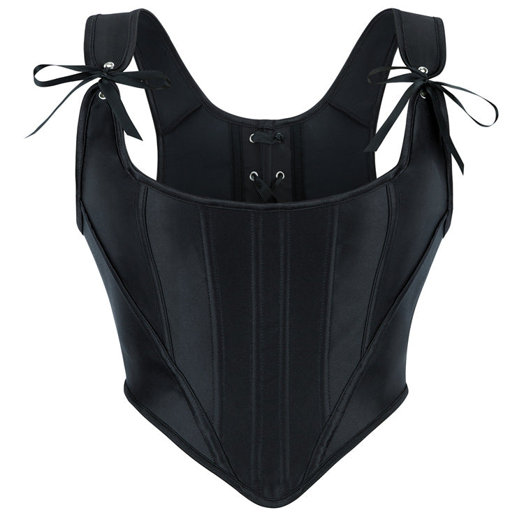 Satin Cotton Vest Sexy Lace up Slim Short Boning Corset Small Vest Bra