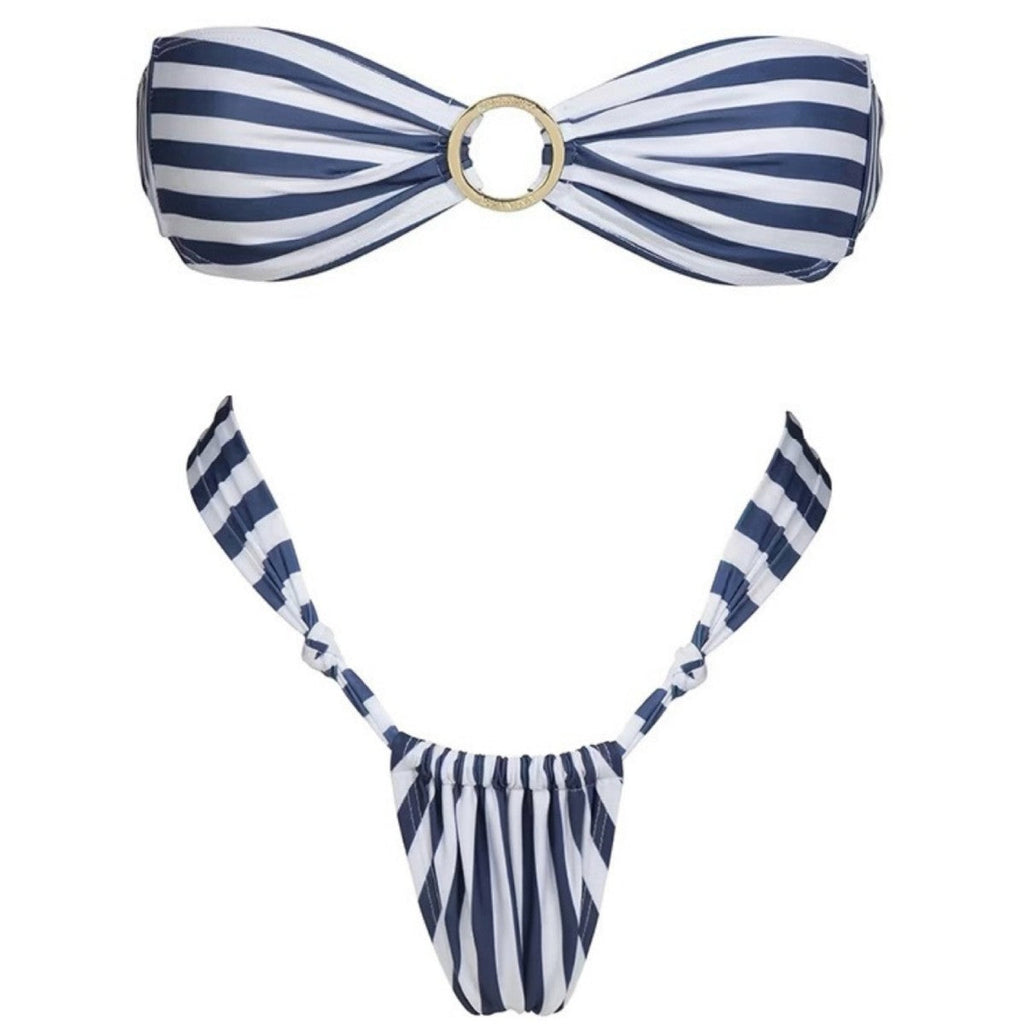 Striped Tube Top Sexy Bikini Summer Backless Split Swimsuit for Women