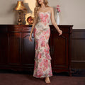 Summer Mesh Graceful Tube Top Dress Sexy Backless Slim Fit Slimming Flounce Printed Dress