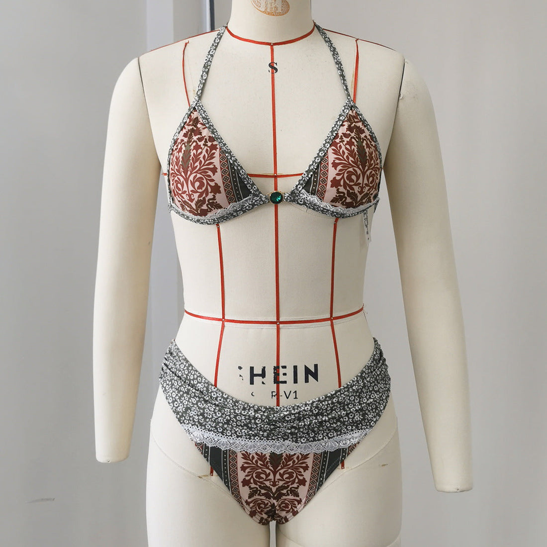 Boho Halter Lace-Up Ruffled One-Piece Bikini Swimsuit
