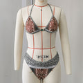 Boho Halter Lace-Up Ruffled One-Piece Bikini Swimsuit