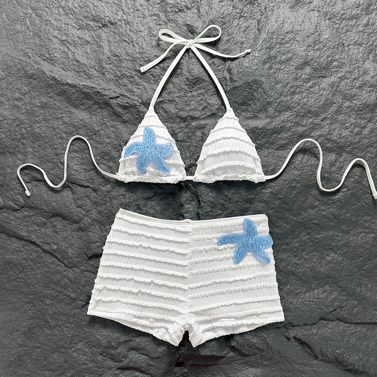 Ruched Halter Split Bikini with Tie-Front Detail for Beach Vacations