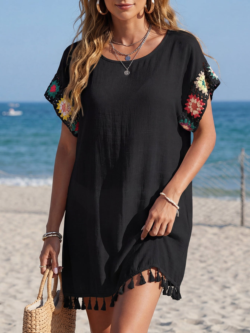 Floral Crochet Tassel Beach Cover Up Bikini Dress