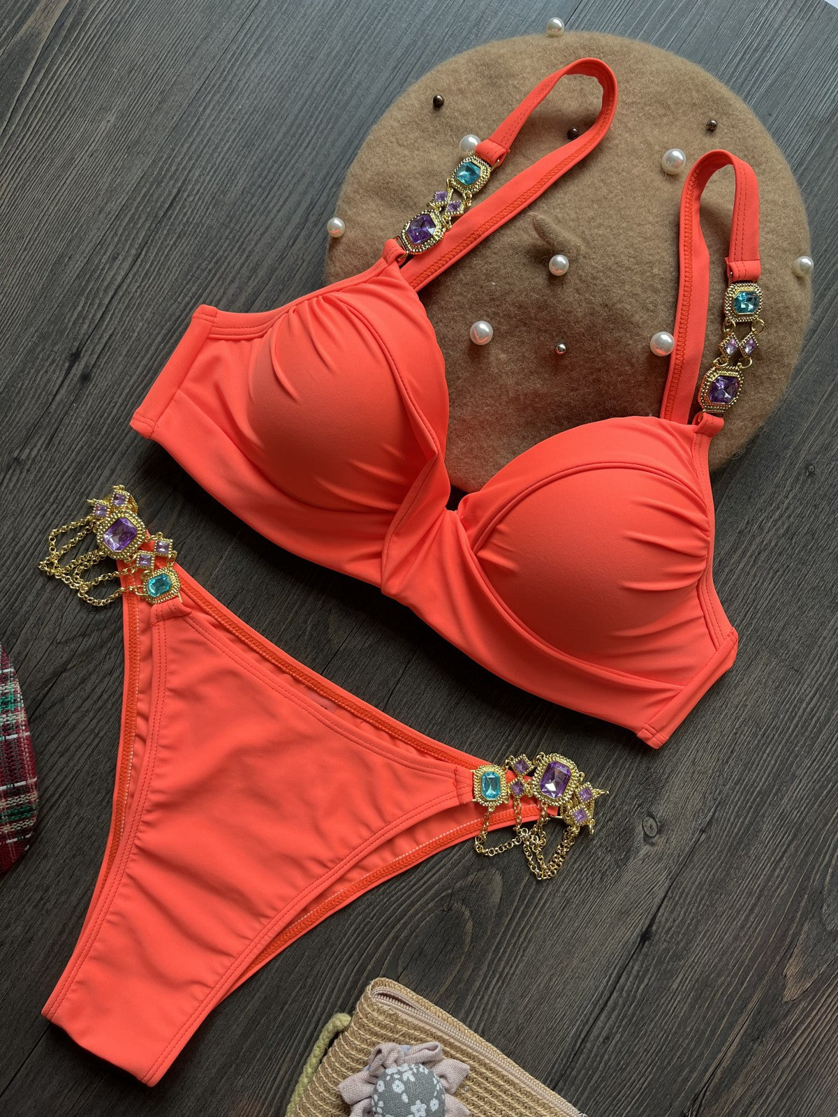 Crystal Diamond Chain Bikini with Steel Support