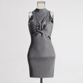 Sexy Sleeveless Elegant Design Hollow Out Cutout Twist Slim Fit Slimming Knitted Dress Women