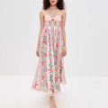 Spring Summer Suspender Positioning Printing Dress Vacation Loose Linen Dress
