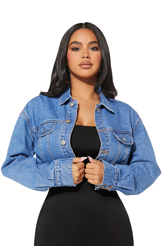Women's Cropped Denim Jacket Classic Button Down Outerwear