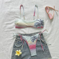 Tropical Coconut Tree Gradient Print Bikini Boho Vacation Swimwear