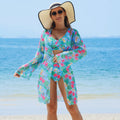 Women's High Waist Three-Piece Bikini Set with Printed Mesh Cover-Up