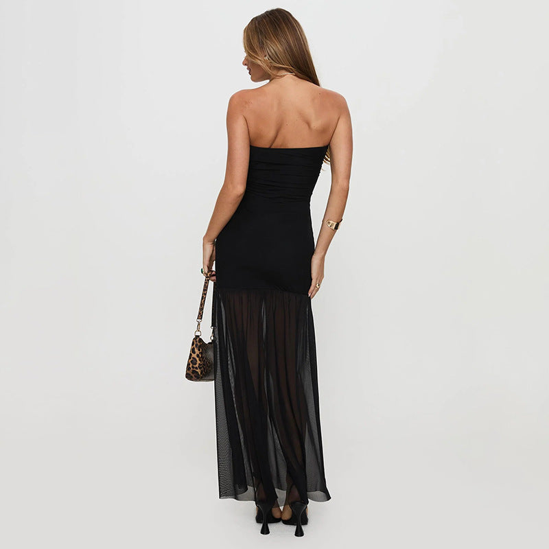 Graceful Tube Top Dress Chest Wrapped Strapless Sexy Vacation Hip Wrapped Mesh Split Dress