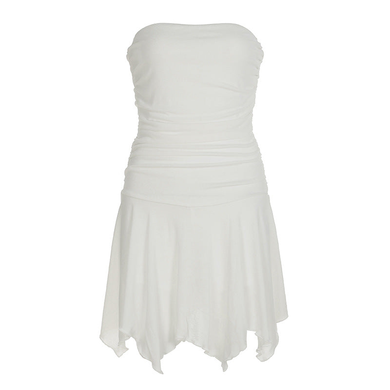 Basic Solid Color Casual Dress Summer Vacation Sexy A line Tube Top Short Dress