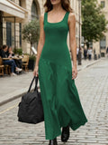 Summer U Neck Sleeveless Vest Dress Elegant Graceful Asymmetric Slim Fit Patchwork Maxi Dress