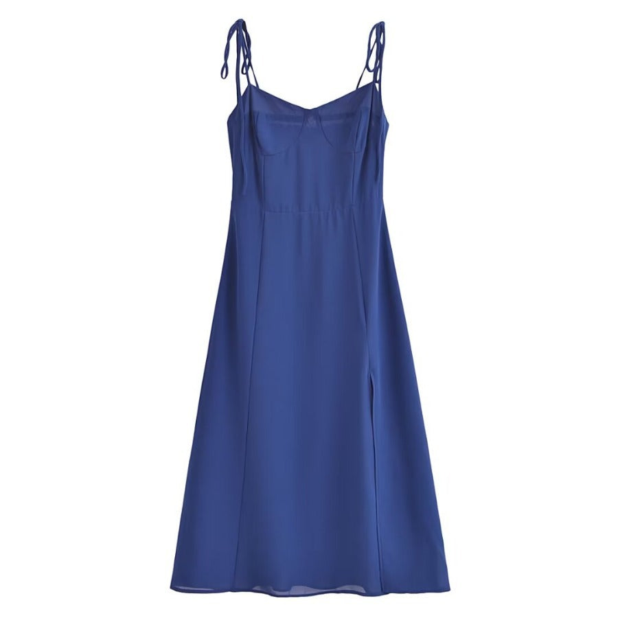 Summer High Waist Sexy Side Split Hem Sling Mid Length Dress