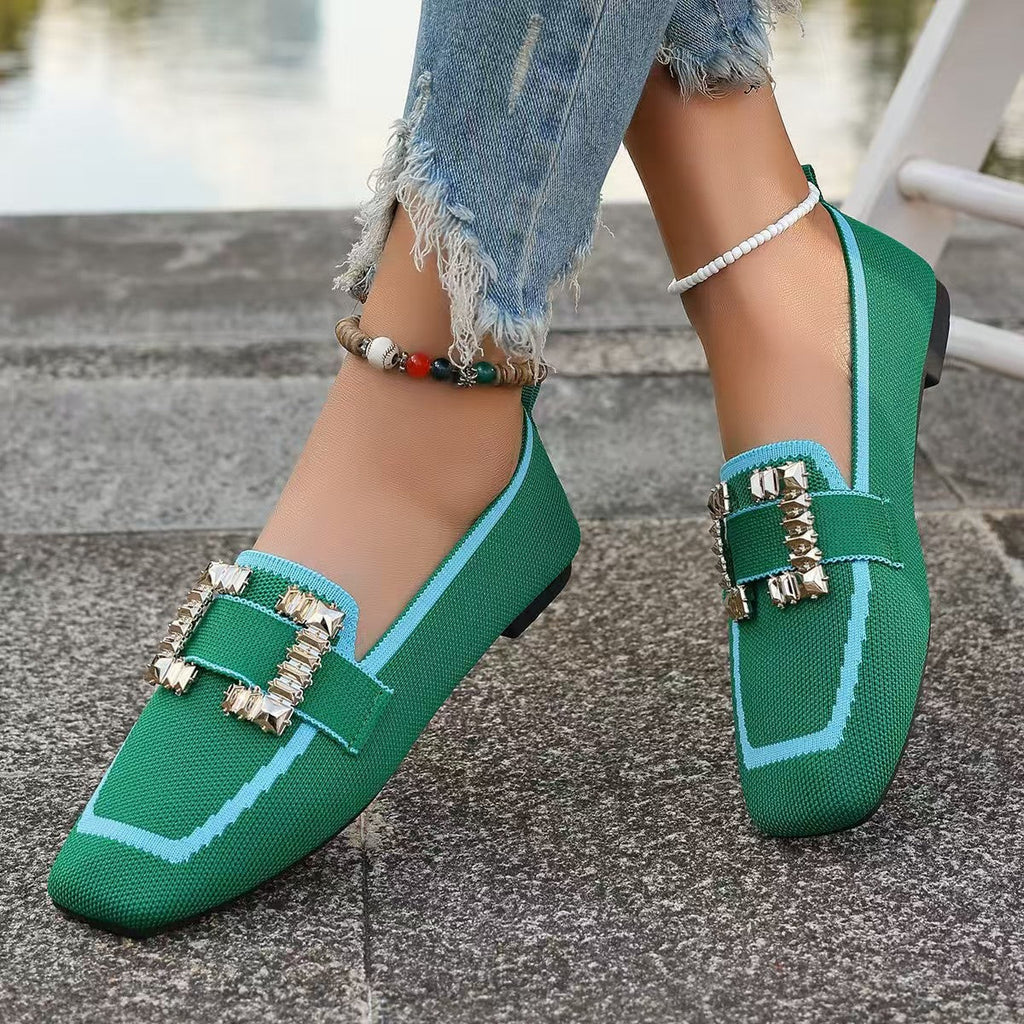 Women's Embellished Square Toe Knit Loafers Slip-On Flats - Image 3