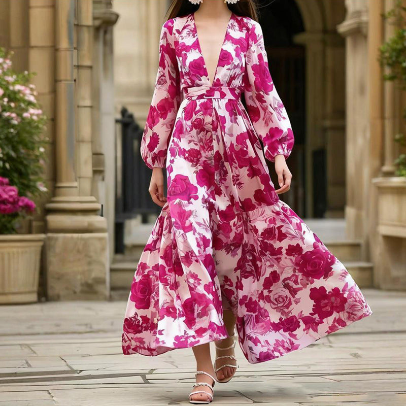 Summer Long Sleeve Printed Bohemian Maxi Dress