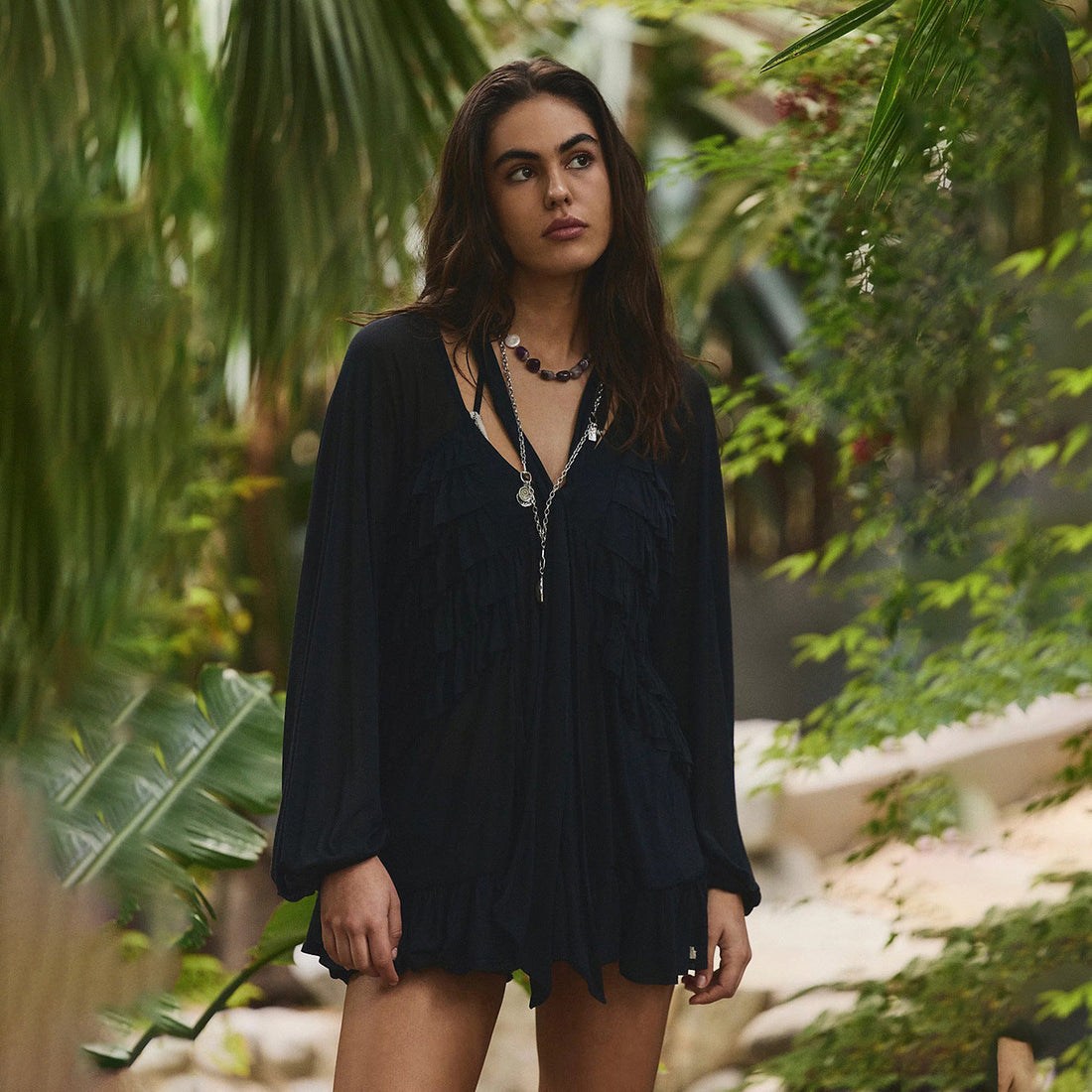 Sexy Sheer Chiffon Beach Cover Up Shirt Long Sleeve Boho Vacation