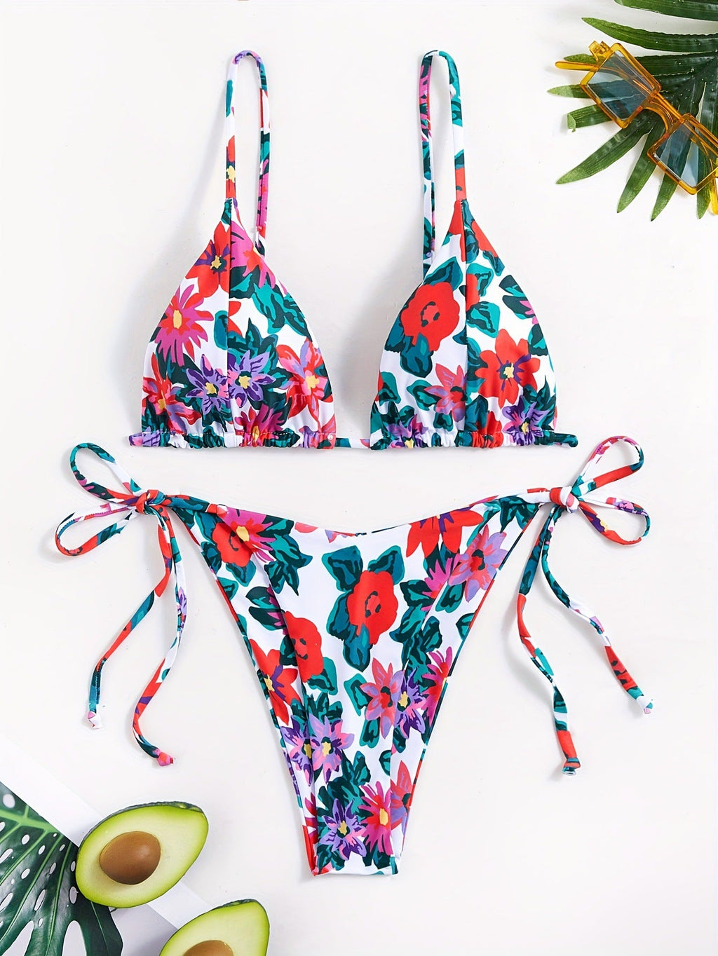 Vintage Floral Bikini Set with Tie Detail Boho Vacation Swimwear
