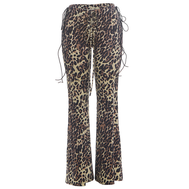 Summer Women Clothing Sexy Low Waist Leopard Print Slim Fit Wide Leg Pants for Women