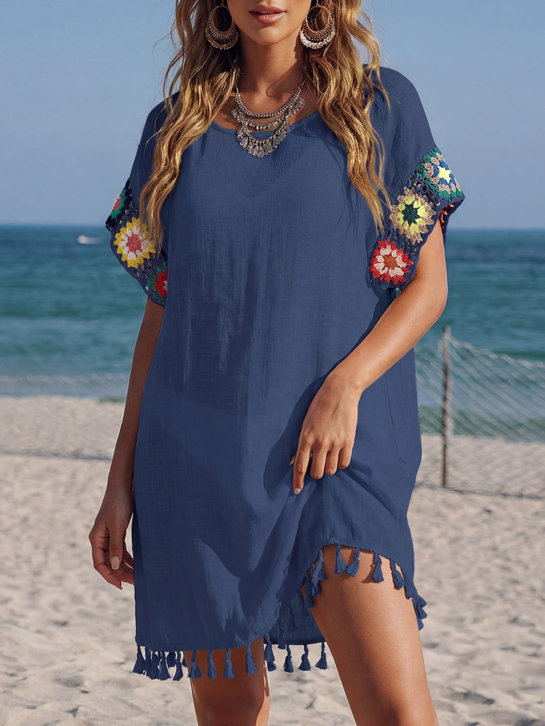 Floral Crochet Tassel Beach Cover Up Bikini Dress