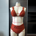 Women's Sexy Pleated Bikini Set with Ruched Ring and Tie Detail