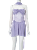 Women Clothing Solid Color Sleeveless Backless Pleated Stitching A line Tube Top Dress