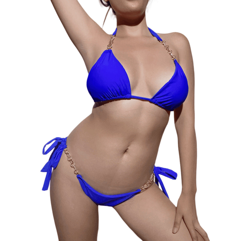 Sexy Metal Chain Two Pieces Swimsuit Solid Color Swimsuit Women High Quality Bikini