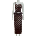 Women Clothing Summer Sexy Polka Dot Brace Split Lace Skirt Casual Two Piece Sets