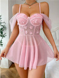 Lace Sexy Lingerie Exquisite Embroidery Sheer Mesh Steel Ring Push up Sexy Set Women Dress