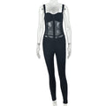 Solid Color Design Women Sports High Waist Jumpsuit Tight Elastic Sling Micro Transparent Jumpsuit
